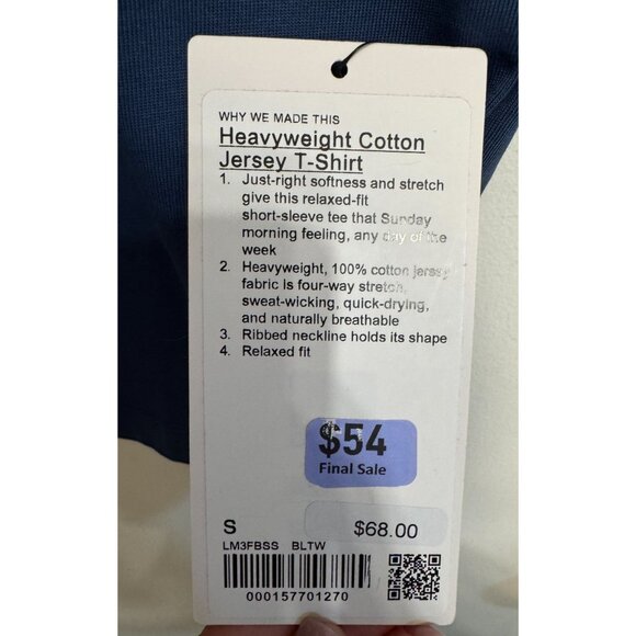 Lululemon Heavyweight Dark Blue Cotton Jersey T-Shirt Size S/P NWT - Picture 3 of 5